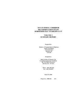 MULTI-MODAL CORRIDOR TRANSPORTATION STUDY HORSESHOE BAY TO HIGHWAY 97 VOLUME 1 SUMMARY REPORT