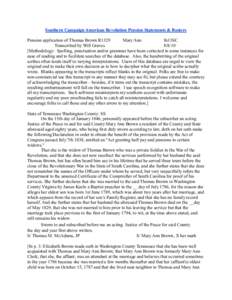 Southern Campaign American Revolution Pension Statements & Rosters Pension application of Thomas Brown R1329 Mary Ann fn13SC Transcribed by Will Graves[removed]