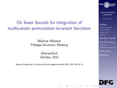 Lower bounds for integration M. Weimar On lower bounds for integration of multivariate permutation-invariant functions