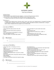 BLESSED EARTH Good Steward Worksheet INSTRUCTIONS 1. Pick at least two new habits from each category, or come up with your own eco actions. 2. We will check in with you several times this year to see if you are still on 