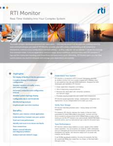 RTI Monitor Real-Time Visibility Into Your Complex System You build complex distributed systems from many parts — how do you know if all the parts are working correctly and communicating as you expect? RTI Monitor prov