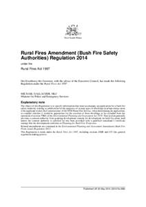 New South Wales  Rural Fires Amendment (Bush Fire Safety Authorities) Regulation 2014 under the
