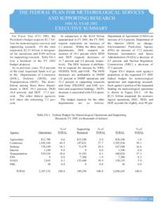 THE FEDERAL PLAN FOR METEOROLOGICAL SERVICES AND SUPPORTING RESEARCH FISCAL YEAR 2002 EXECUTIVE SUMMARY For Fiscal Year (FY) 2002, the