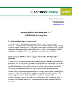 Syngenta North America RegionWayzata Boulevard Minnetonka, MNwww.syngenta-us.com  Syngenta Seeds, Inc. and Gavilon Grain, LLC: