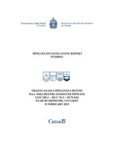 PIPELINE INVESTIGATION REPORT P11H0011 TRANSCANADA PIPELINES LIMITED[removed]MILLIMETRE-DIAMETER PIPELINE LINE 100-2 – MLV 76-2 + 09.76 KM