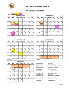 FORT LA BOSSE SCHOOL DIVISIONSchool Calendar KEY Holiday Admin