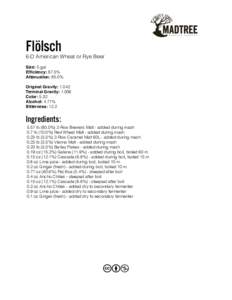 Flölsch  6-D American Wheat or Rye Beer Size: 5 gal Efficiency: 87.5% Attenuation: 85.0%