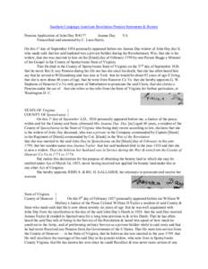 Southern Campaign American Revolution Pension Statements & Rosters Pension Application of John Day W4177 Joanna Day Transcribed and annotated by C. Leon Harris.  VA