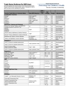 Vermont Immunization Registry Vaccine Trade Name Resource