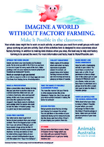 Imagine a world without factory farming. Make It Possible in the classroom. Your whole class might like to work on each activity; or perhaps you could form small groups with each group working on just one activity. Each 