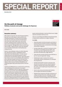 SPECIAL REPORT December 2013 On the path of change  Political, economic and social challenges for Myanmar