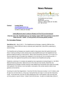 News Release  The AmpleHarvest.org Campaign 24 Clover Rd Newfoundland, NJ[removed]Telephone: AMPLE[removed]9880)