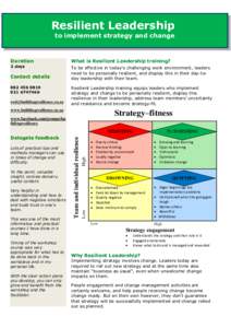 Resilient Resilient Leadership Leadership to implement strategy and change  Duration