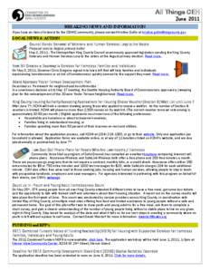 All Things CEH June 2011 BREAKING NEWS AND INFORMATION If you have an item of interest for the CEHKC community, please contact Kristine Gullin at   LOCAL NEWS & ACTION