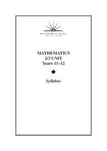 Mathematics 2/3 Unit Years[removed]Syllabus