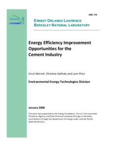 LBNL-72E  ERNEST ORLANDO LAWRENCE BERKELEY NATIONAL LABORATORY  Energy Efficiency Improvement