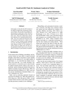 SemEval-2015 Task 10: Sentiment Analysis in Twitter Sara Rosenthal Preslav Nakov  National Research Council Canada