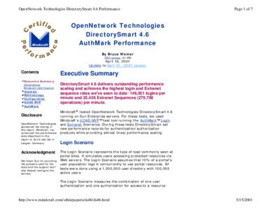 OpenNetwork Technologies DirectorySmart 4.6 Performance  Page 1 of 7 OpenNetwork Technologies DirectorySmart 4.6