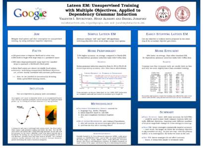 Lateen EM: Unsupervised Training with Multiple Objectives, Applied to Dependency Grammar Induction VALENTIN I. S PITKOVSKY, H IYAN A LSHAWI  AND