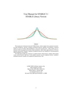 User Manual for STABLE 5.1 STABLE Library Version Abstract This manual gives information about the STABLE library, which computes basic quantities for univariate stable distributions: densities, cumulative distribution f