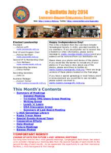 e-Bulletin July 2014 LIVERMORE-AMADOR GENEALOGICAL SOCIETY Web: http://www.L-AGS.org Twitter: http://www.twitter.com/lagsociety Elected Leadership