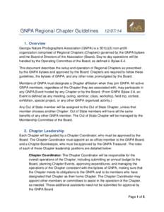 GNPA Regional Chapter GuidelinesOverview Georgia Nature Photographers Association (GNPA) is a 501(c)(3) non-profit