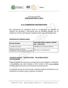 14 de enero delCIRCULAR CEAA LA COMUNIDAD UNIVERSITARIA Muy atentamente les solicitamos tomar en consideración los períodos de