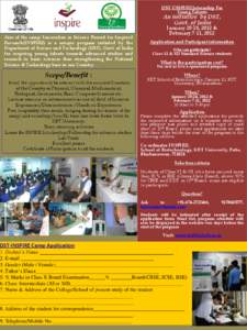DST-INSPIRE Internship For Young Talents An initiative by DST, Govt. of India