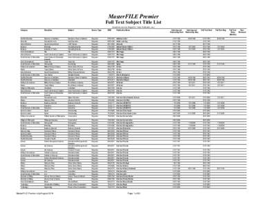 MasterFILE Premier Full Text Subject Title List (Academic Journal, Magazine, Trade Publication, etc.) Category