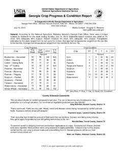 United States Department of Agriculture National Agricultural Statistics Service Georgia Crop Progress & Condition Report In Cooperation with the Georgia Department of Agriculture Georgia Field Office · 355 East Hancock