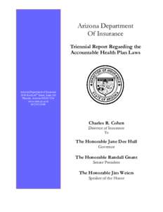 Arizona Department Of Insurance Triennial Report Regarding the Accountable Health Plan Laws  Arizona Department of Insurance