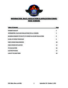 INFORMATION, RULES, REGULATIONS & APPLICATION FORMS: FOOD VENDORS Table of Contents  Page