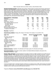 154  SILICON (Data in thousand metric tons of silicon content, unless otherwise noted) Domestic Production and Use: Estimated value of silicon metal and alloys (excluding semiconductor-grade silicon) produced in the Unit