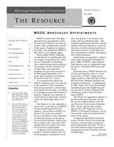 Mississippi Department of Corrections  Volume 5, Issue 7 July[removed]THE RESOURCE