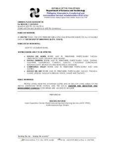 REPUBLIC OF THE PHILIPPINES Department of Science and Technology Philippine Atmospheric, Geophysical and Astronomical Services Administration (PAGASA) PAGASA Science Garden, Agham Road, Diliman, Quezon City 1100