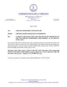 COMMONWEALTH of VIRGINIA Marine Resources Commission Molly Joseph Ward Secretary of Natural Resources[removed]Washington Avenue