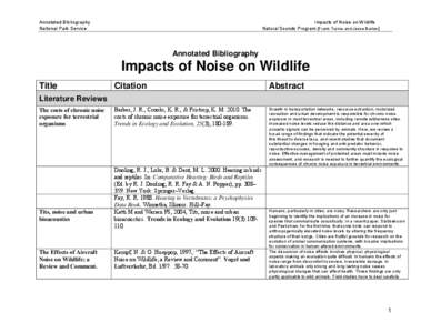 Annotated Bibliography National Park Service Impacts of Noise on Wildlife Natural Sounds Program [Frank Turina and Jesse Barber]