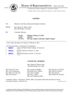 House of Representatives  State of Utah UTAH STATE CAPITOL COMPLEX C 350 STATE CAPITOL P.O. BOX[removed]C SALT LAKE CITY, UTAH[removed]C[removed]
