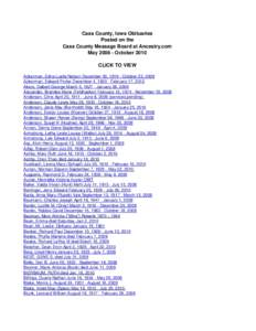 Cass County, Iowa Obituaries Posted on the Cass County Message Board at Ancestry.com MayOctober 2010 CLICK TO VIEW Ackerman, Edna Luella Nelson December 30, October 23, 2009