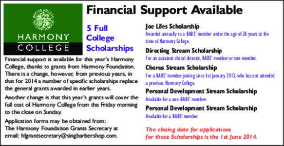 Financial Support Available 5 Full College