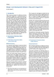 Mergers  Merger: main developments between 1 May and 31 August 2011 by John Gatti[removed].	Introduction1