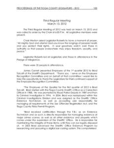 PROCEEDINGS OF THE TIOGA COUNTY LEGISLATURE – [removed]Third Regular Meeting March 13, 2012