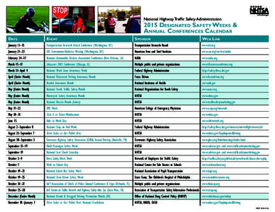 NHTSA 2015 Designated Safety Weeks and Annual Conferences Calendar