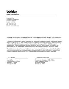 Buhler Industries Inc. Corporate Office 1201 Regent Avenue West Winnipeg, Manitoba Canada R2C 3B2 Tel