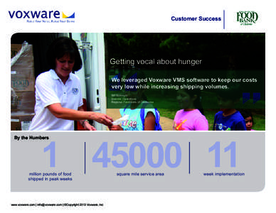 Customer Success  Getting vocal about hunger We leveraged Voxware VMS software to keep our costs very low while increasing shipping volumes. Bill McKnight