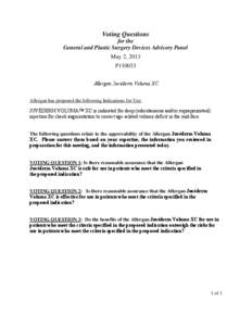 Voting Questions for the General and Plastic Surgery Devices Advisory Panel May 2, 2013 P110033 Allergan Juvéderm Voluma XC