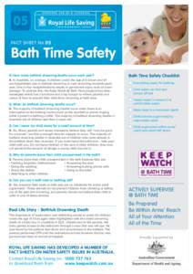 05 Fact Sheet No.05 Bath Time Safety Q.	How many bathtub drowning deaths occur each year? A. In Australia, on average, 5 children under the age of 5 drown and 47