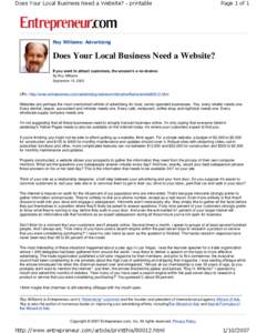 Does Your Local Business Need a Website? - printable  Page 1 of 1 Roy Williams: Advertising