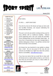 January 2013 Inside this issue: 1. Welcome 2. Membership renewal