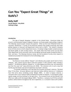 Can You “Expect Great Things” at Kohl’s? Kelly Hoff Faculty Mentor: Amy Black Hastings College